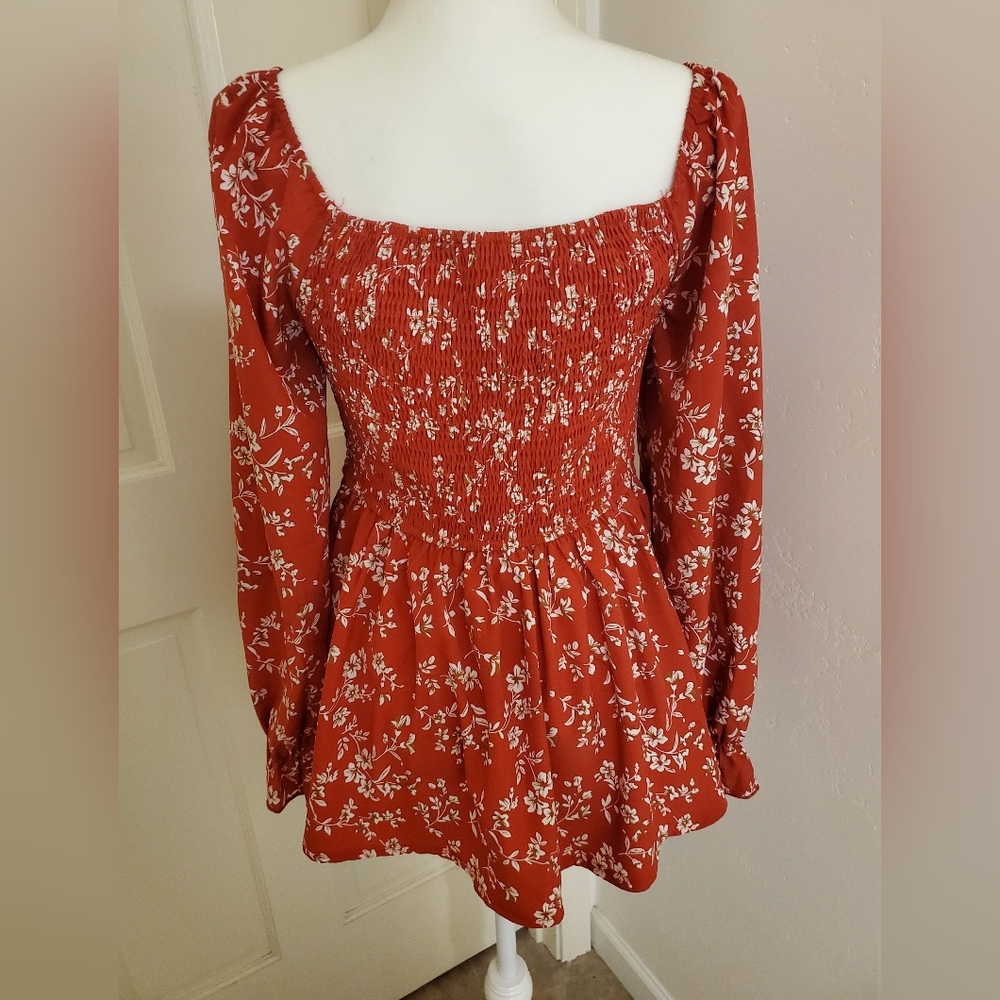 Floral Red Smocked Women's Top